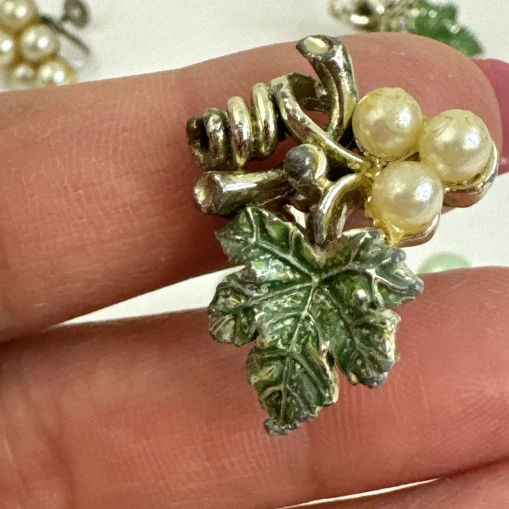 Vintage Silvertoned Grapevine Earrings With Faux Pearl Grapes Lot Of 3
